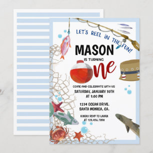 Fishing party, First Birthday, FISHING INVITATION