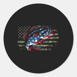 Fishing Patriotic Usa Flag Camouflage Classic Round Sticker