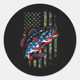 Fishing Patriotic Usa Flag Camouflage Classic Round Sticker