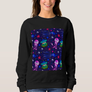 Fishing Pattern Sea Animals Jellyfish  Sweatshirt