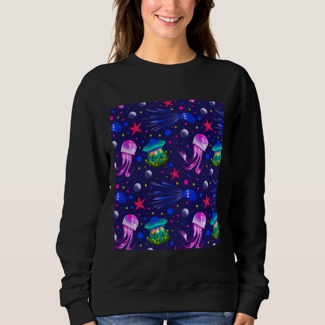 Fishing Pattern Sea Animals Jellyfish  Sweatshirt (Front)