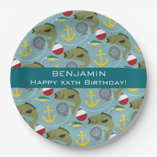 Fishing Pattern with Custom Name Paper Plate