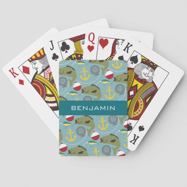 Fishing Pattern with Custom Name Playing Cards (Back)