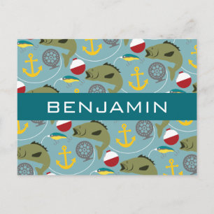 Fishing Pattern with Custom Name Postcard