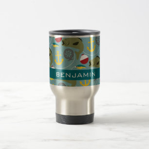 Fishing Pattern with Custom Name Travel Mug