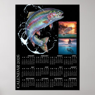 Fishing Photo Calendar 2026, Fly Fishing, Trout Poster