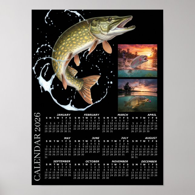 Fishing Photo Calendar 2026, Sports Fishing, Carp Poster (Front)