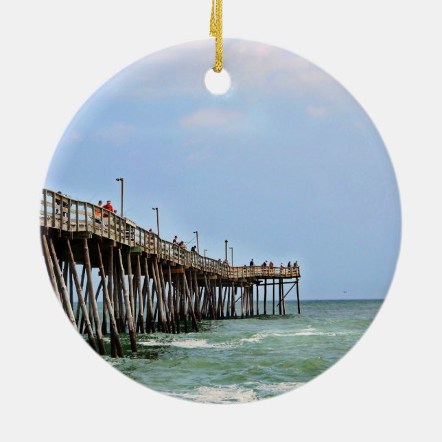 Fishing Pier by Shirley Taylor Ceramic Ornament (Back)