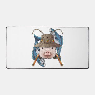 Fishing Pig Outdoor Fisherman Farm Animal Cute Fly Desk Mat
