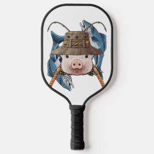 Fishing Pig Outdoor Fisherman Farm Animal Cute Fly Pickleball Paddle