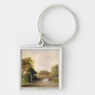 Fishing: Playing a Fish (oil on canvas) Key Ring