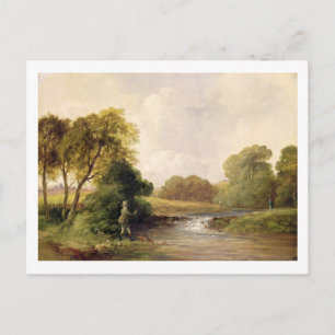 Fishing: Playing a Fish (oil on canvas) Postcard