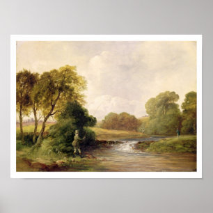 Fishing: Playing a Fish (oil on canvas) Poster
