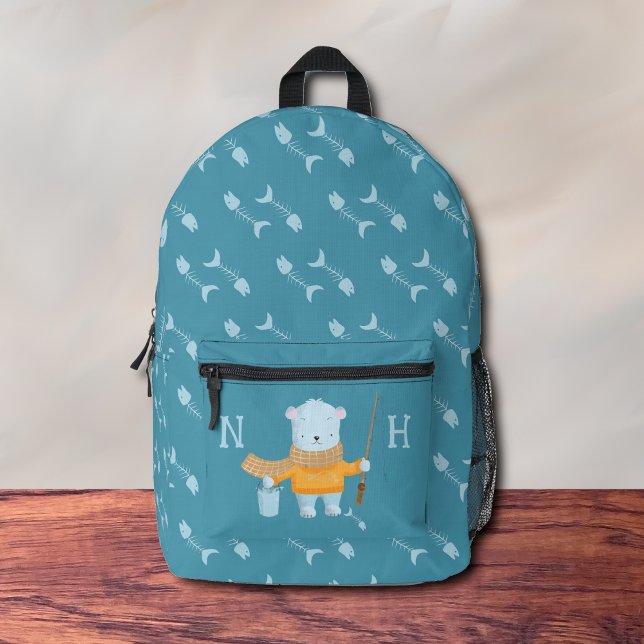 Fishing Polar Bear Kid Blue Backpack (Adorable kid blue backpack with a polar back holding a fishing rod .
)
