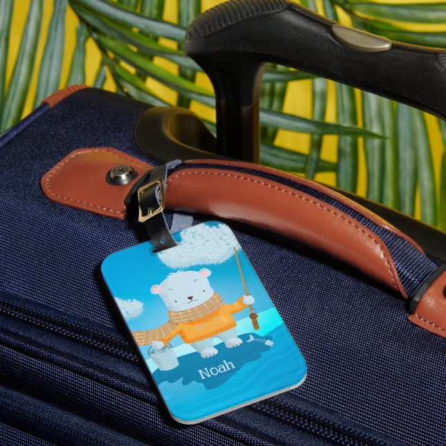 Fishing Polar Bear Kid Luggage Tag (Front Insitu 1)