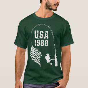 Fishing pole American Flag 1988 Birthday T-Shirt