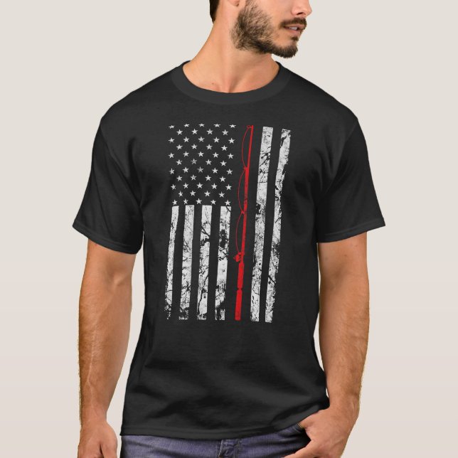 Fishing Pole American Flag gift for Fisherman T Sh T-Shirt (Front)