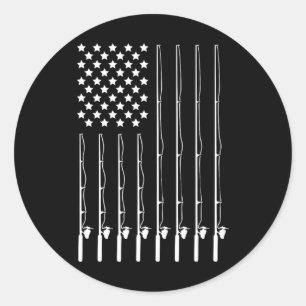 Fishing Pole American Flag Patriotic Outdoorsman Classic Round Sticker