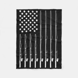 Fishing Pole American Flag Patriotic Outdoorsman Fleece Blanket