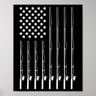 Fishing Pole American Flag Patriotic Outdoorsman  Poster