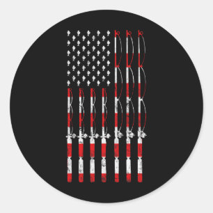 Fishing Pole American Usa Flag Patriotic Fishing G Classic Round Sticker