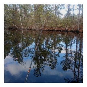 Fishing pole canal waterscape poster