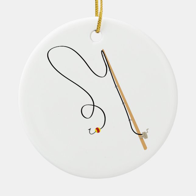 Fishing Pole Ceramic Ornament (Front)
