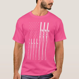 Fishing Pole Patriotic American Flag Fishing Rod L T-Shirt