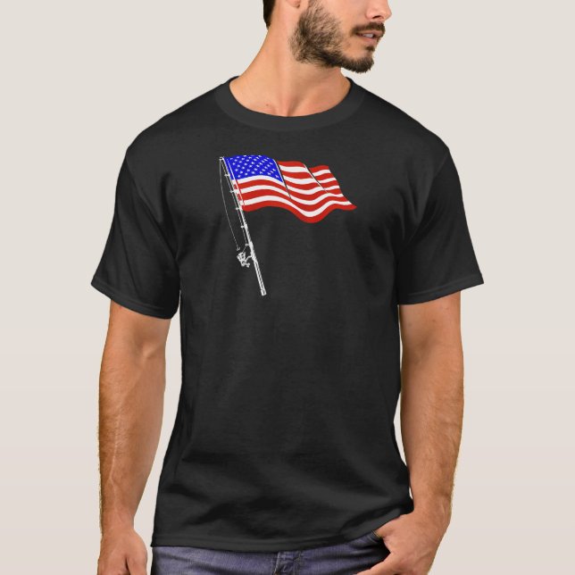 Fishing Pole Patriotic Fisherman Us Flag Fishing R T-Shirt (Front)