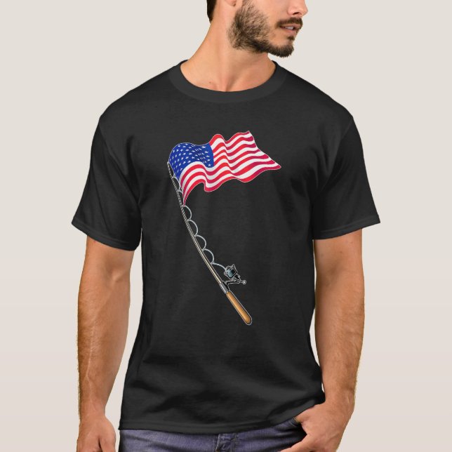 Fishing Pole Us Flag American Pride Fishermen Fish T-Shirt (Front)