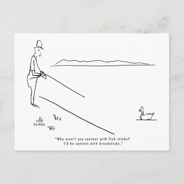 Fishing Postcard With A Lake, Fisherman, And Duck (Front)