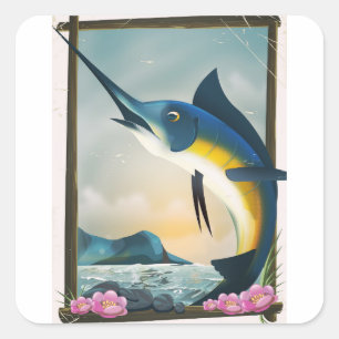 Fishing poster square sticker
