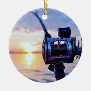 Fishing Reel at Sunset Ceramic Tree Decoration