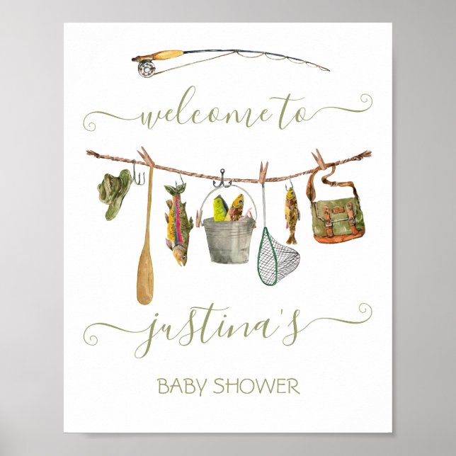 Fishing Reel Baby Shower Clothesline Poster (Front)