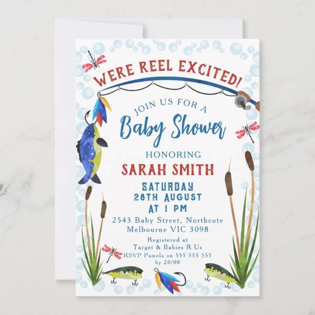 Fishing Reel Excited Baby Shower Invitation (Front)