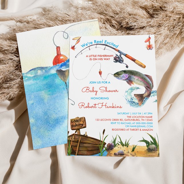 Fishing Reel Excited Boy Baby Shower Invitation (Creator Uploaded)