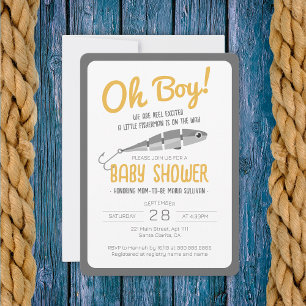 Fishing Reel Excited Oh Boy Baby Shower Invitation