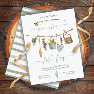 Fishing Reel Fish Fry Clothesline Invitation