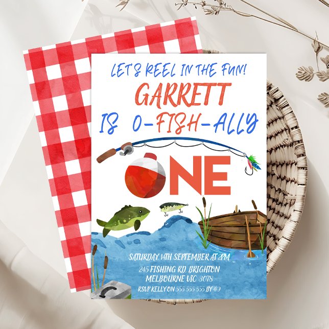 Fishing Reel In Fun Ofishally One 1st Birthday Invitation (Let's Reel In The Fun 1st Birthday Invitation Template, Fishing 1st Birthday Invite, Ofishally One)