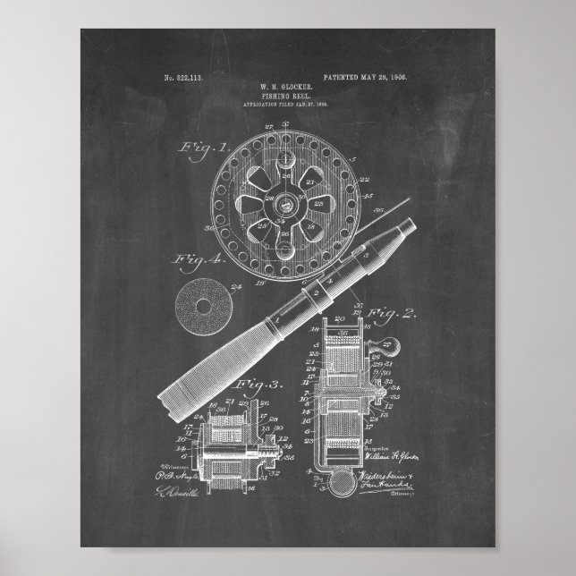 Fishing Reel Patent - Chalkboard Poster (Front)