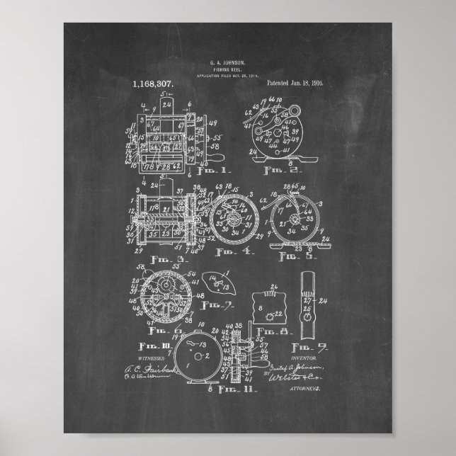 Fishing-reel Patent - Chalkboard Poster (Front)
