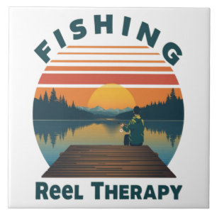 Fishing Reel Therapy Dad Ceramic Tile
