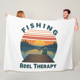 Fishing Reel Therapy Dad Fleece Blanket