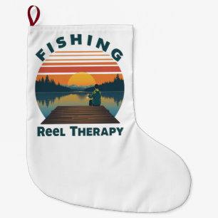 Fishing Reel Therapy Dad Large Christmas Stocking