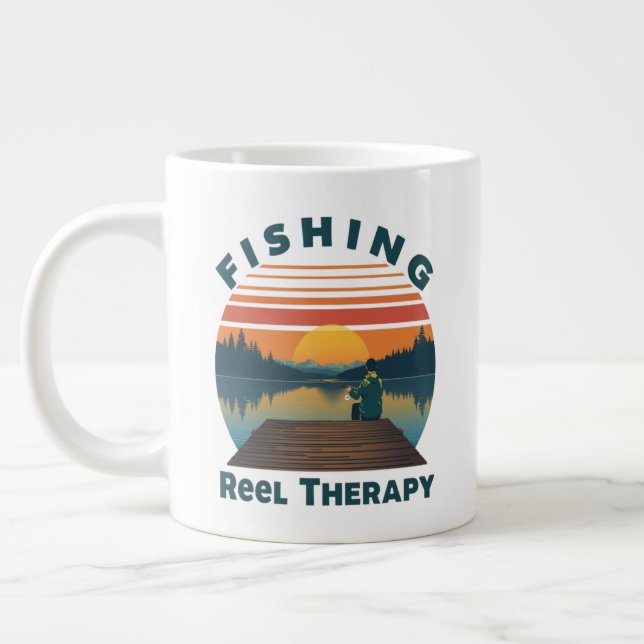 Fishing Reel Therapy Dad Large Coffee Mug (Left)