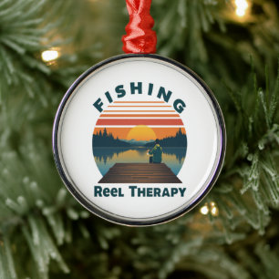 Fishing Reel Therapy Dad Metal Ornament