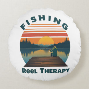 Fishing Reel Therapy Dad Round Cushion