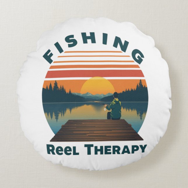 Fishing Reel Therapy Dad Round Cushion (Front)