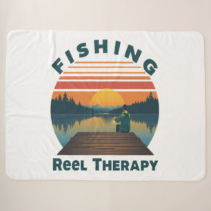 Fishing Reel Therapy Dad Sherpa Blanket
