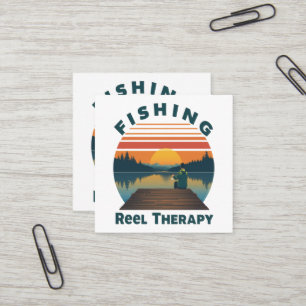 Fishing Reel Therapy Dad Square Business Card
